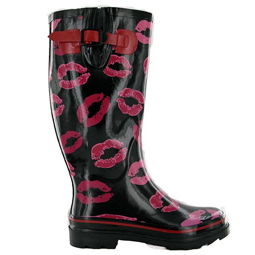 P08 Neu Schwarze Kuss Damen Gummistiefel Gr. 36-41