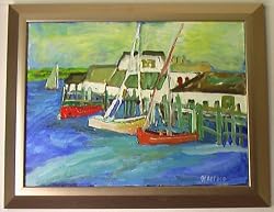 Monterey Wharf By Jane Bradford, Original Oil Painting On Canvas - Framed Artwork