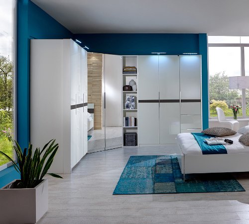 Eckkleiderschrank »WHITE« Hochglanz weiß - lavafarbig