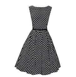 Vintage Polka Dot Print Cotton/Elastane/Knit Knee Length Evening Dress/Prom Dress/Wedding Party Dress 