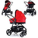 i-Safe System - Red Trio Travel System Pram & Luxury Stroller 3 in 1 Complete With Carseat & Carrycot Only iSafe