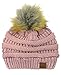NYFASHION101 Exclusive Soft Stretch Cable Knit Faux Fur Pom Pom Beanie Hat - Rose Metallic