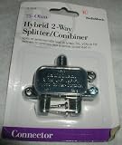 RADIOSHACK RADIO SHACK 75-OHM HYBRID 2-WAY SPLITTER/COMBINER #15-1141E SPLITS AN ANTENNA/CABLE LEAD-IN TO TWO TV'S, VCRs OR FM RECEIVERS OR COMBINES TWO ANTENNAS TO ONE LEAD-IN