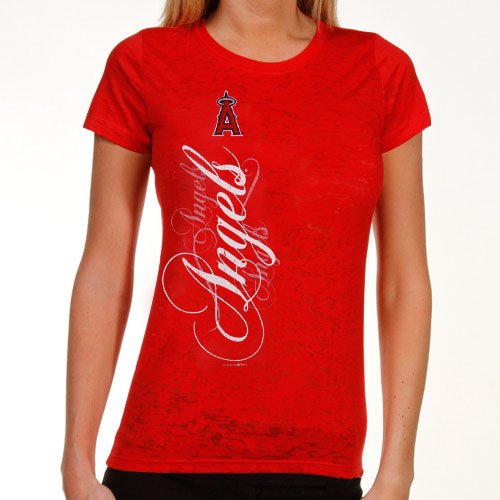 Los Angeles Angels of Anaheim Ladies Red Basic Sheer Burnout Premium Crew T-shirt (Medium)