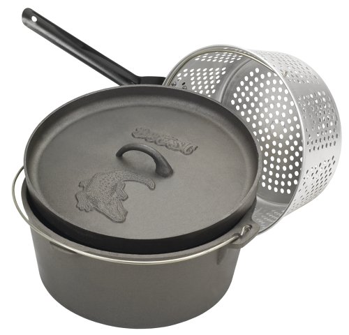 Bayou Classic 7460 8-1/2-Quart Cast-Iron Dutch Oven and Lid with Perforated Aluminum Basket