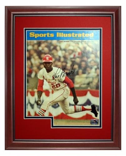 Lou Brock Autographed St. Louis Cardinals (10/16/67) Deluxe Framed Sports Illustrated Magazine - Autographed MLB Magazines