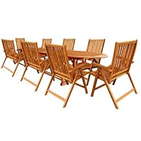LuuNguyen - Tullamore Outdoor Hardwood 9-Piece Extension / Expandable Dining Set (Natural Wood Finish)