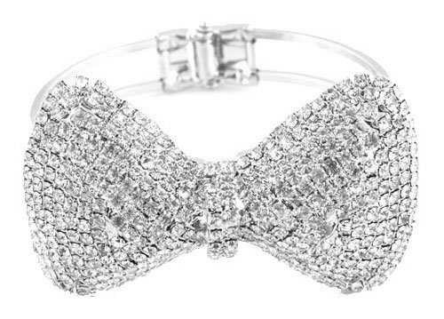 Silvertone Iced Out Bow Tie Style Bangle Bracelet