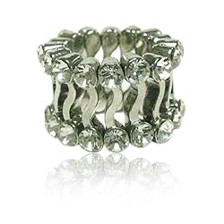 Silvertone Dual Clear Crystal Lined Stretch Ring