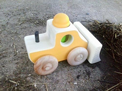Handcrafted In Virginia Eco-Friendly Wood Toy Made With Non-Toxic Paint, Wooden Yellow Toy Dozer With Removable Rider