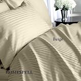 Homespell Egyptian Cotton 300 Thread Count Sateen Stripe Bed Skirt Beige Queen.