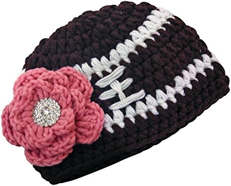 High Quality Handmade Newborn Baby Infant Crochet Flower Hat Newborn Beanie Hat Newborn Hospital Hat Arrival Gift Baby Shower Gift Photography Prop (Small-Newborn, Football Brown &amp; Pink)