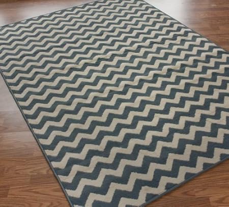 5' 3 x 7' 9 Chevron  In Light Blue Low Pile Carpet