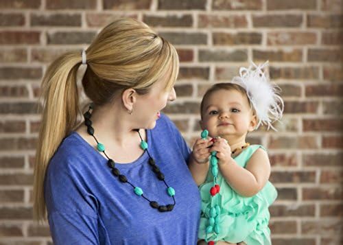 Black Silicone Teether Necklace Natural Baby Pain Relief : For Moms with Nursing and Teething Babies. Great Shower Gift!