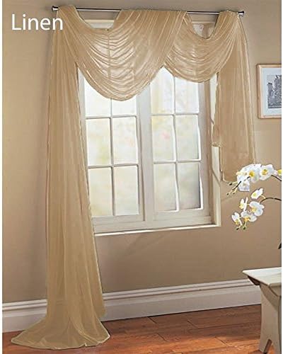 Linen Taupe Tan Sand Scarf Sheer Voile Window Treatment Curtain Drapes Valance