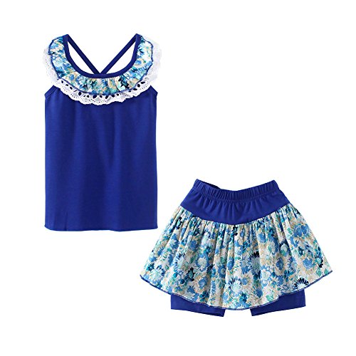 Girl's Lace Collar Tank Tops and Floral Shorts Clothes Sets