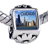 Pugster Pandora Style Bead Chicago Photo Flower European Charm Bead Fits Pandora Bracelet