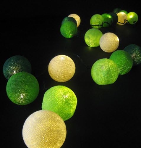Mixed Green Tone Handmade Cotton Balls Fairy String Party Lights (3metre 20 Globes/pack)free Keychain in Box