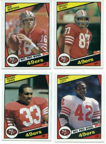 San Francisco 49ers 1984 Topps (4) Card Football Lot (Joe Montana) (Roger Craig Rookie) (Ronnie Lott) (Dwight Clark)