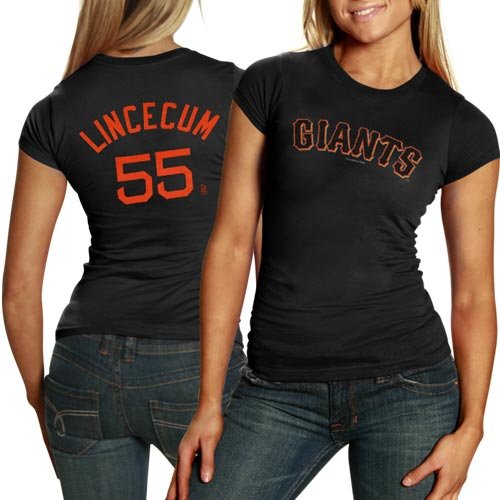 San Francisco Giants #55 Tim Lincecum Black Glitter Player T-shirt (X-Large)