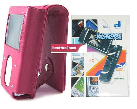 Pink Leather Case for Creative Zen Vision M + Screen Protector for Creative Zen Vision