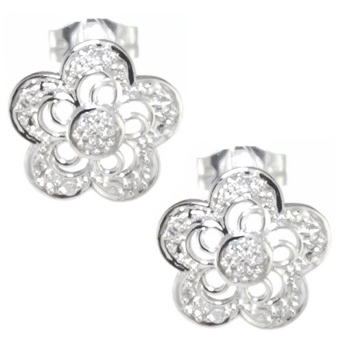 10k White Gold Diamond Flower Earrings (1 10 cttw - I-J Color - I1-I2 Clarity)