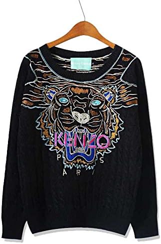 Zokey Women's Letter Print Pullover Tiger Knitted Sweater Black M
