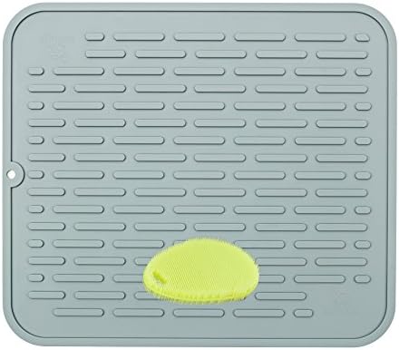 2 Pack - XL Premium Silicone Dish Drying Mat &amp; Counter Protector with BONUS Scrubby |Hygienic, Antibacterial |Stable Wide Ridges | Wipe Clean &amp; Dishwasher Safe |Heat Resistant 450º 17.8 x 15.8''