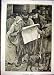 1888 Street Scene Reading Newpaper Dog Man Stick Print