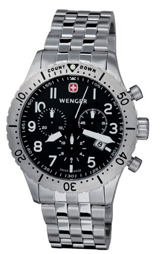 Wenger Men's 77009 AeroGraph Chrono Black Dial Steel Bracelet Watch