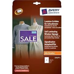 Avery Zweckform L7117-5 Laminier-Schilder, f�r s/w-Drucker, 170 x 257 mm, 5 Schilder, wei�