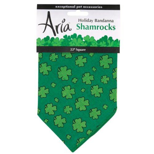 Aria Cotton Green Shamrocks Holiday Dog Bandanas, 22-Inch