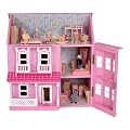 MamaKiddies Victorian Pink Wooden Dolls House with complete furniture and 4 dolls