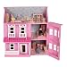 MamaKiddies Victorian Pink Wooden Dolls House with complete furniture and 4 dolls