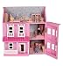 MamaKiddies Victorian Pink Wooden Dolls House with complete furniture and 4 dolls