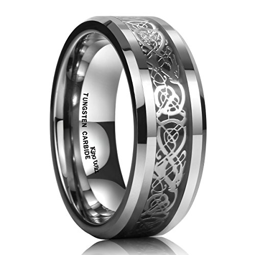 King will men tungsten carbide ring wedding band 8mm silver celti…