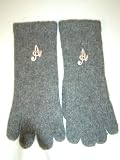 G241, Dark Grey Color Angora Wool Gloves Trimmed with Pink Monogram Letter for Men Women and Teens