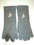 G241, Dark Grey Color Angora Wool Gloves Trimmed with Pink Monogram Letter for Men Women and Teens