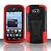 For Zte Awe N800 (Virgin Mobile) Dual Layer Tuff Armor Impact Hybrid Soft Silicone Cover Hard Plastic Case + [WORLD ACC] TM Brand Brand 1100mA Built in smart IC chip Car Charger + Silver Stylus Pen + Black Dust Cap Free Gift (Y Stand Black / Red)