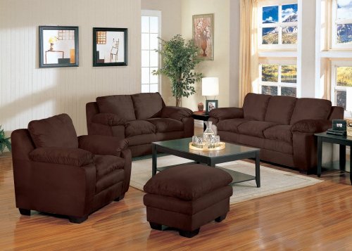 Microfiber Sofa Set - 4 Piece in Chocolate Microfiber - Coaster