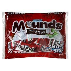 Mounds Snack Size Candy Bar, Dark Chocolate Coconut Filled, 11.3-Ounce Packages (Pack of 6)