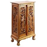 EXP Handmade Asian Furniture - 40" Exotic Peacocks Storage Cabinet / End Table - Natural Finish