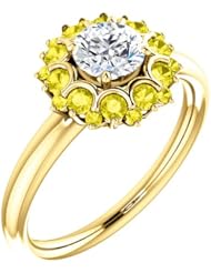 10K Yellow Gold Round Cut Diamond and Yellow Sapphire Flower Inspired Ring -- LIFETIME WARRANTY