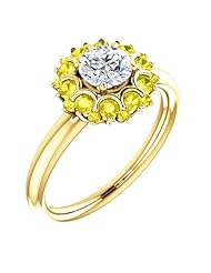 14K Yellow Gold Round Cut Diamond and Yellow Sapphire Flower Inspired Ring -- LIFETIME WARRANTY