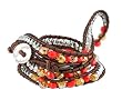 Silver Tone & Multi Color Nugget Frienship Wrap Bracelet 26 Inches Brown Cording