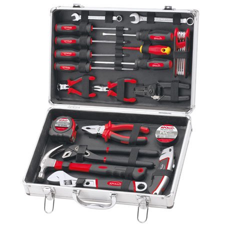 feature Apollo Tools DT90524 Tool Kit in Aluminum Case, 28 Piece