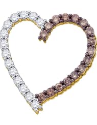 10K Yellow Gold 1.34CT Round Cut Brown Diamond Heart Pendant