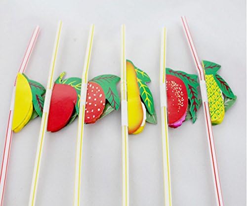 50pcs/bag Assorted Multicolor Plastic Fruit Cocktail Drinking Straw BBQ Hawaiian Party Theme Decoration