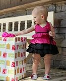 RuffleButts Baby Girl Fuchsia & Black Woven Ruffled Halter Top