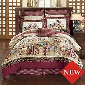 Japanese Asian Style Bedding - Geisha Bed in Bag Comforter & Sheets Set - King, Queen, or Full Size